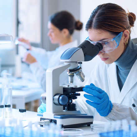Researchers working in a clinical laboratory