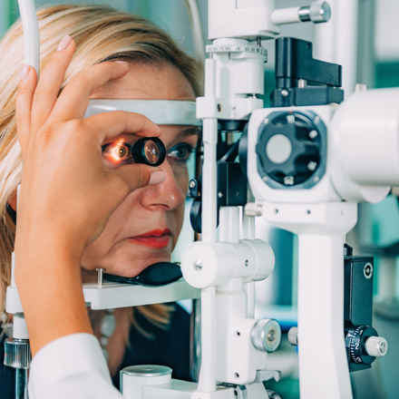 Close up of woman having eye test