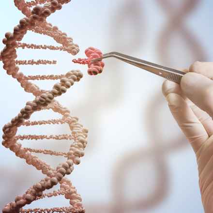 DNA molecules with person holding tweezers