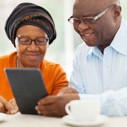 Couple looking at tablet